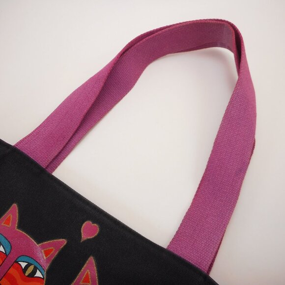 Vintage Laurel Burch Art Canvas Tote Bag Purse Shoulder Whimsigoth Colorful Cat - Picture 7 of 14